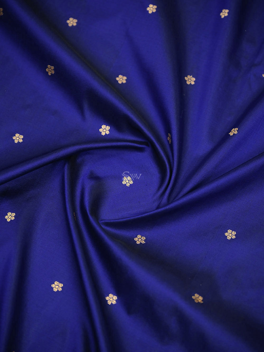 Navy Blue Booti Katan Silk Handloom Banarasi Suit - Sacred Weaves