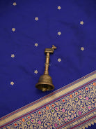 Navy Blue Booti Katan Silk Handloom Banarasi Suit - Sacred Weaves