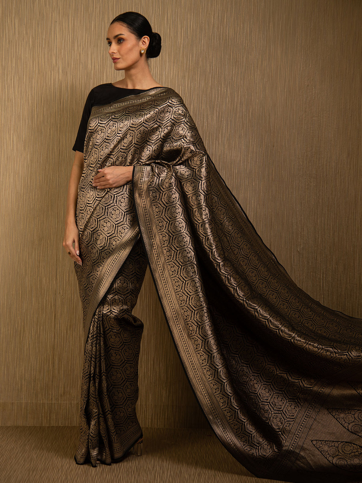 Black Silk Brocade Handloom Banarasi Saree