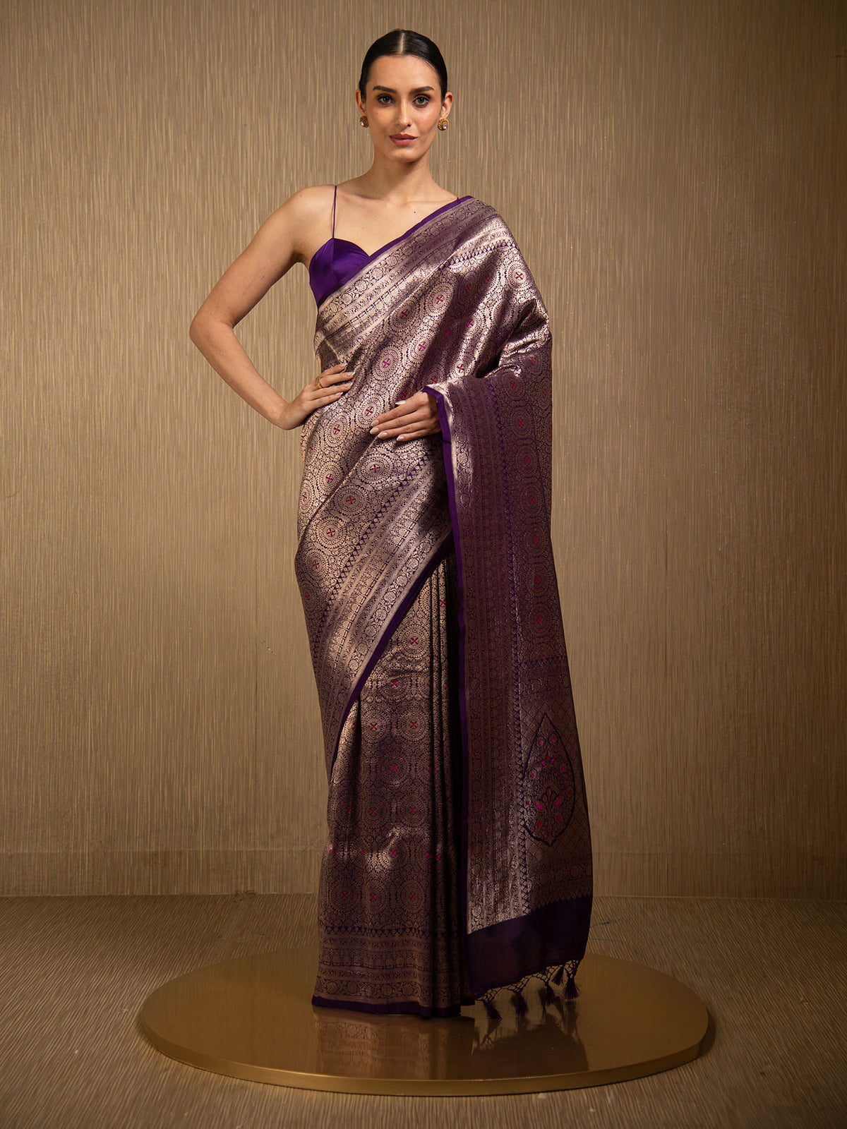 Purple Meenakari Silk Brocade Handloom Banarasi Saree