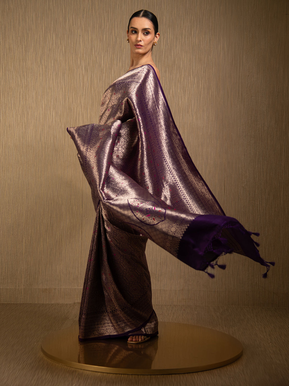Purple Meenakari Silk Brocade Handloom Banarasi Saree