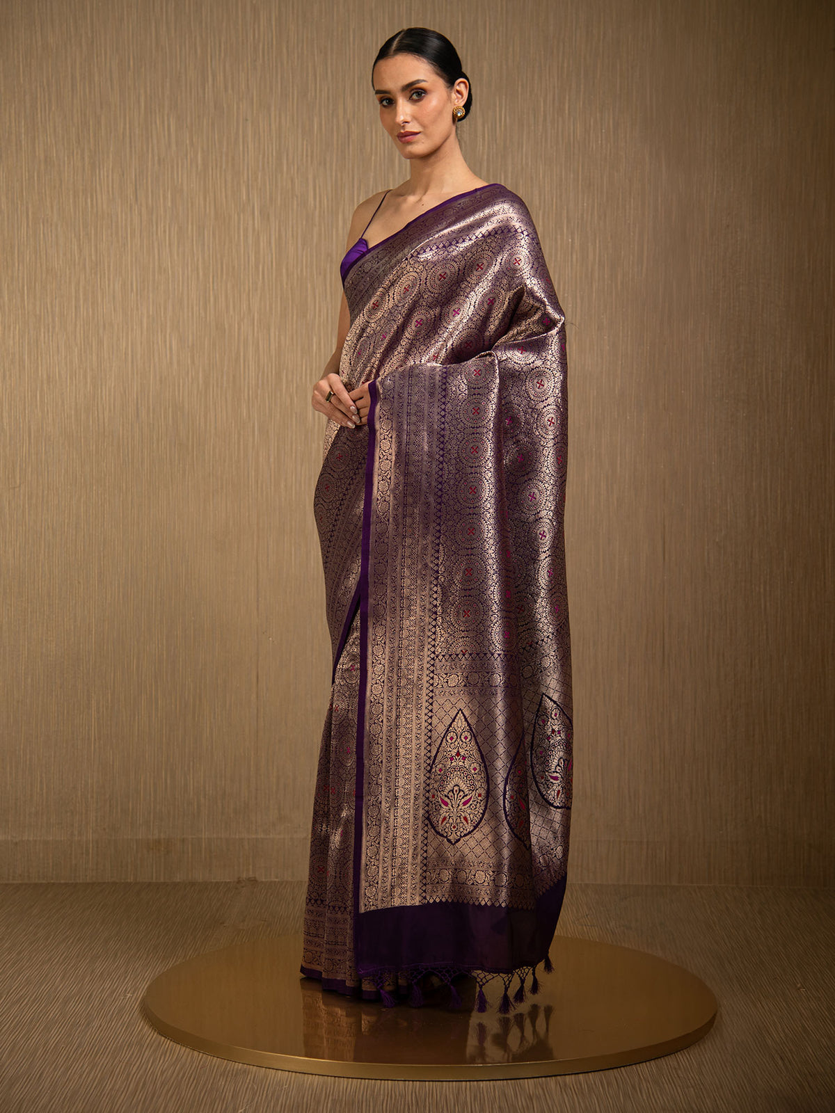 Purple Meenakari Silk Brocade Handloom Banarasi Saree