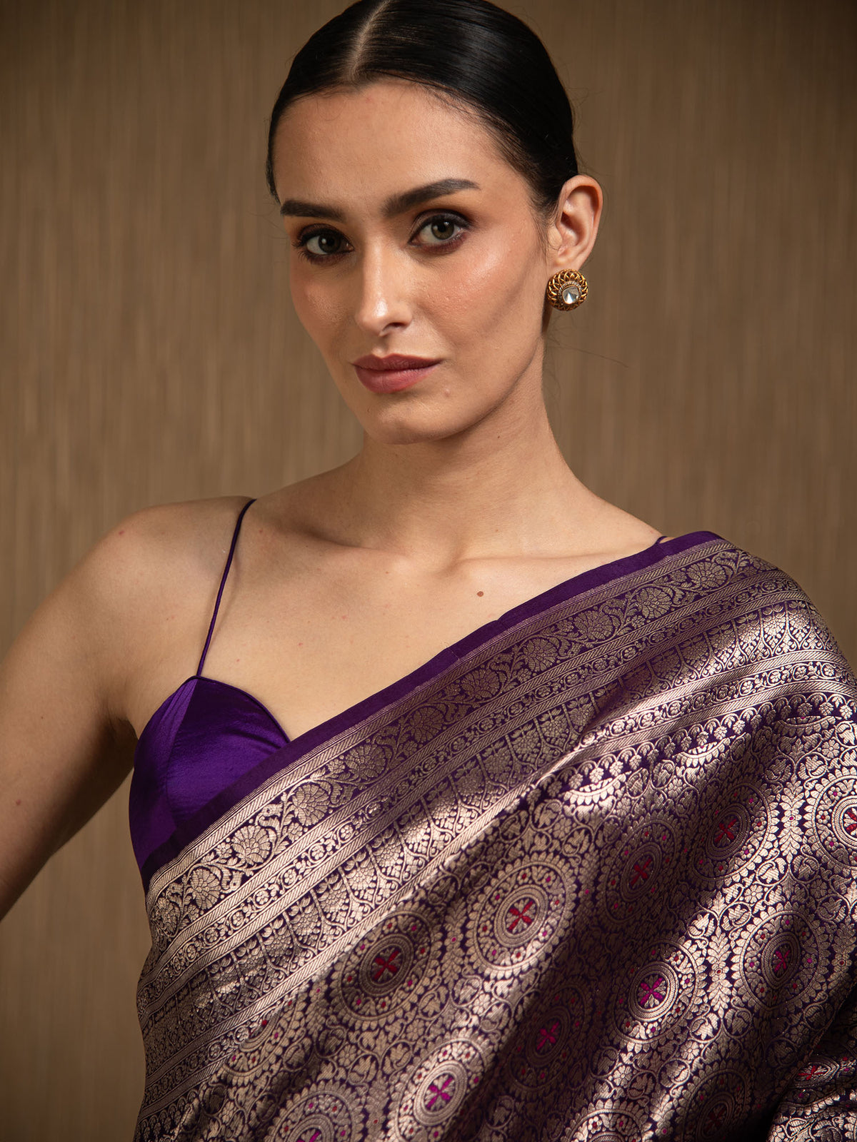 Purple Meenakari Silk Brocade Handloom Banarasi Saree