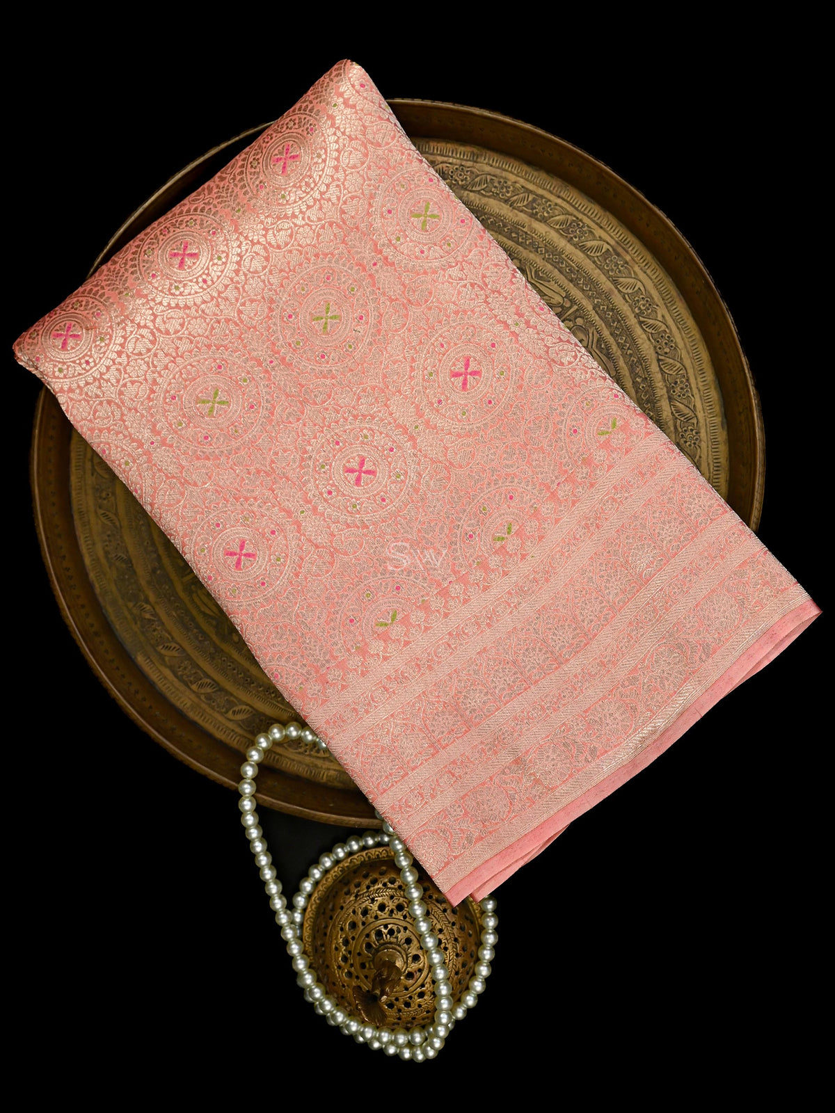 Pastel Pink Meenakari Silk Brocade Handloom Banarasi Saree - Sacred Weaves