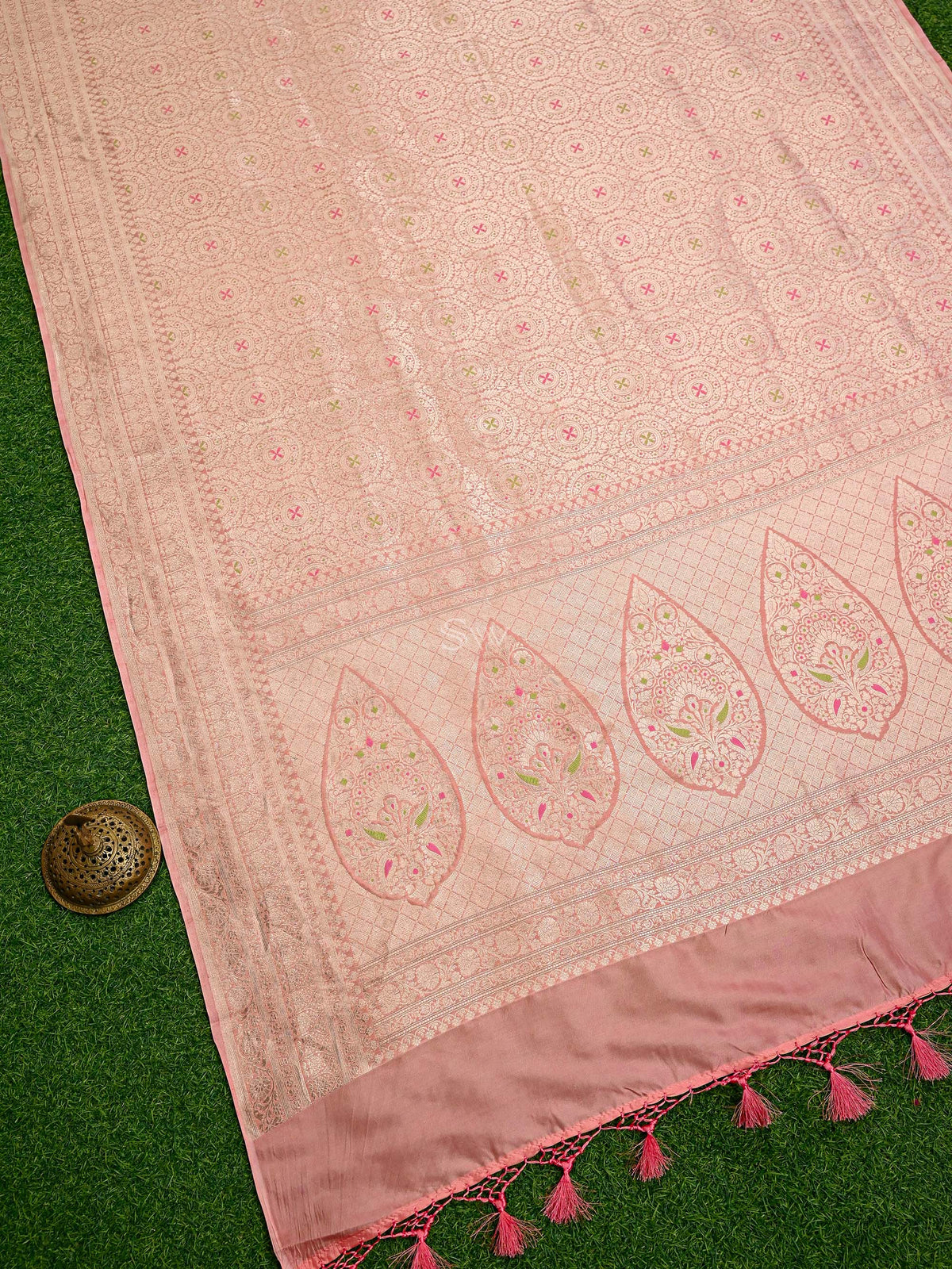 Pastel Pink Meenakari Silk Brocade Handloom Banarasi Saree - Sacred Weaves