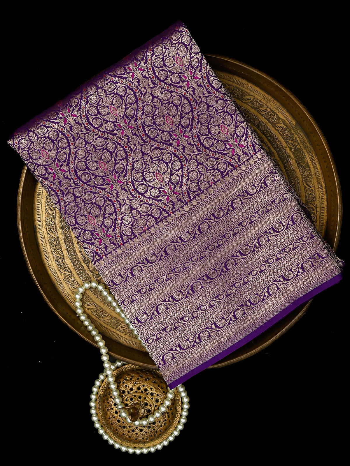 Purple Meenakari Silk Brocade Handloom Banarasi Saree