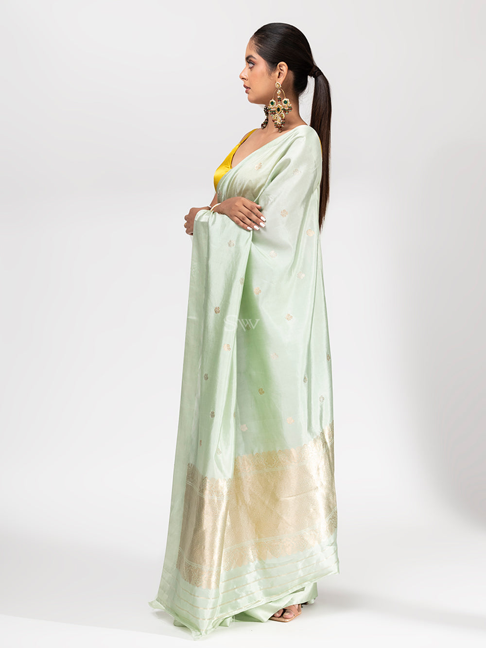 Pista Green Summer Silk Handloom Banarasi Saree - Sacred Weaves