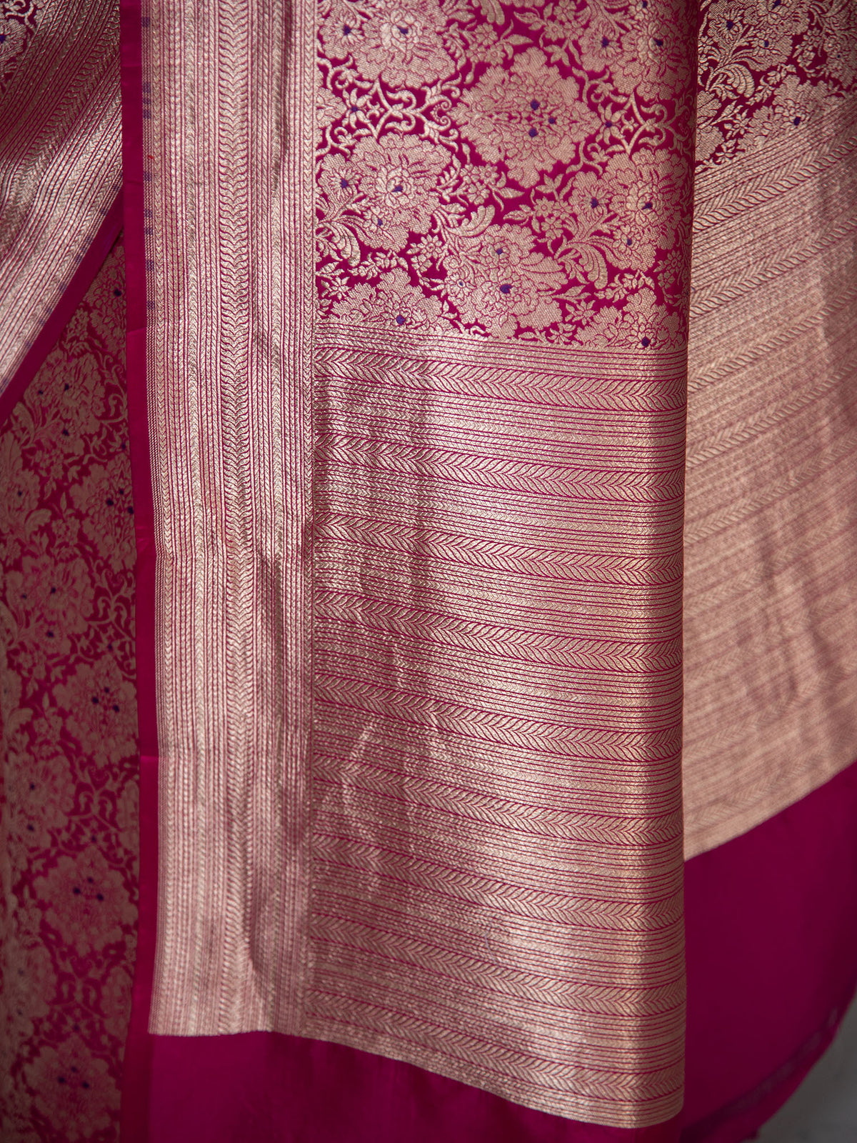 Dark Pink Meenakari Silk Brocade Handloom Banarasi Saree