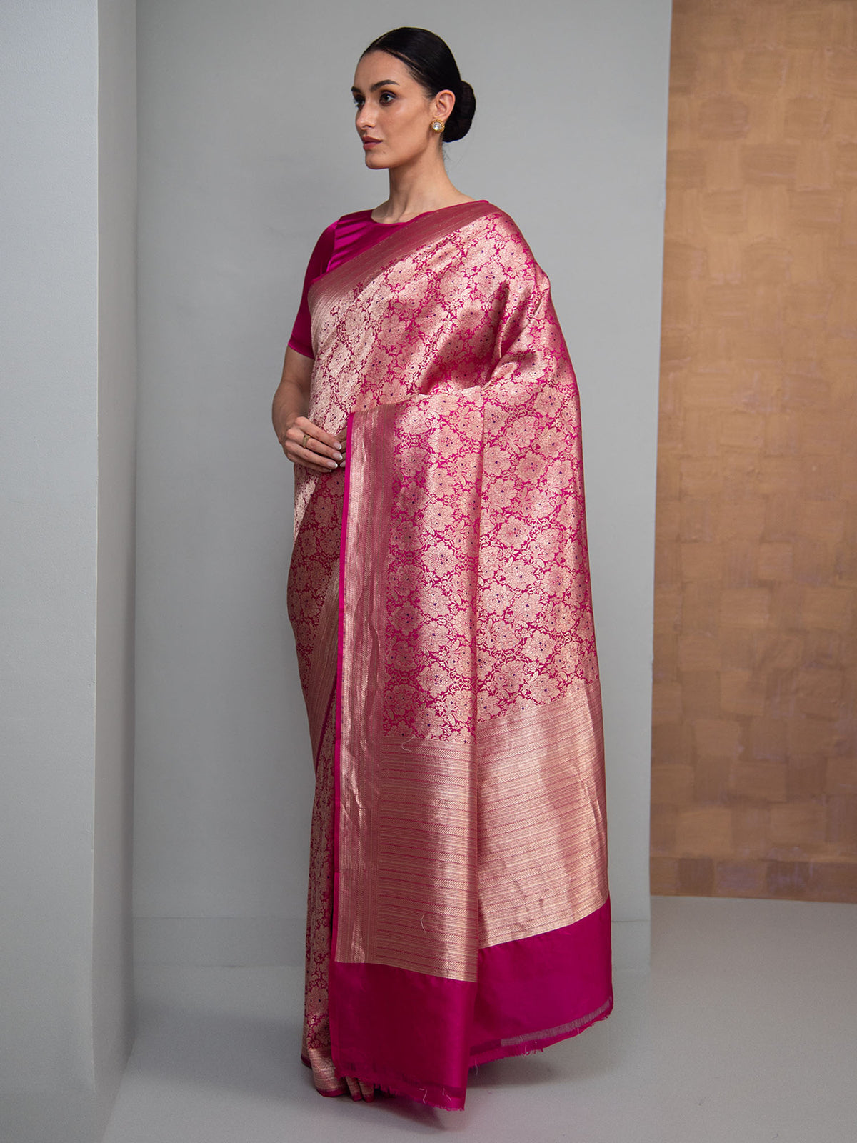 Dark Pink Meenakari Silk Brocade Handloom Banarasi Saree
