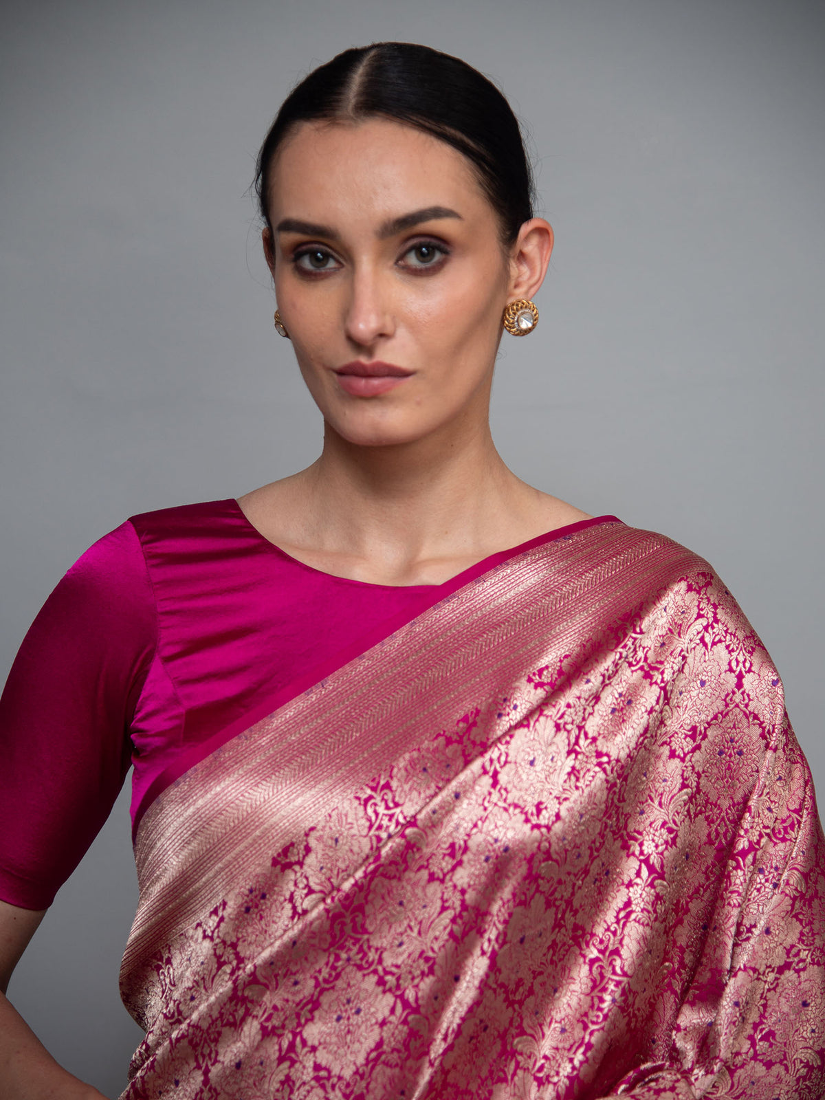Dark Pink Meenakari Silk Brocade Handloom Banarasi Saree