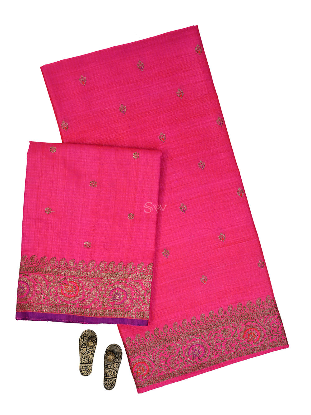 Magenta Meenakari Booti Dupion Silk Handloom Banarasi Suit - Sacred Weaves