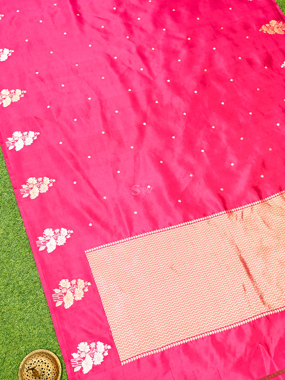 Dark Pink Booti Katan Silk Handloom Banarasi Saree