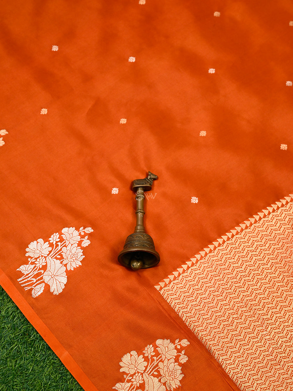 Dark Orange Booti Katan Silk Handloom Banarasi Saree
