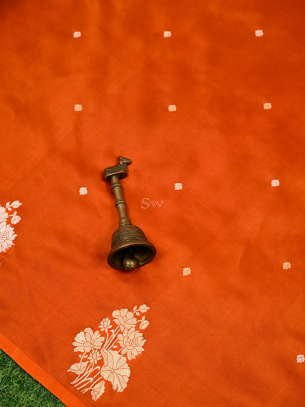 Dark Orange Booti Katan Silk Handloom Banarasi Saree