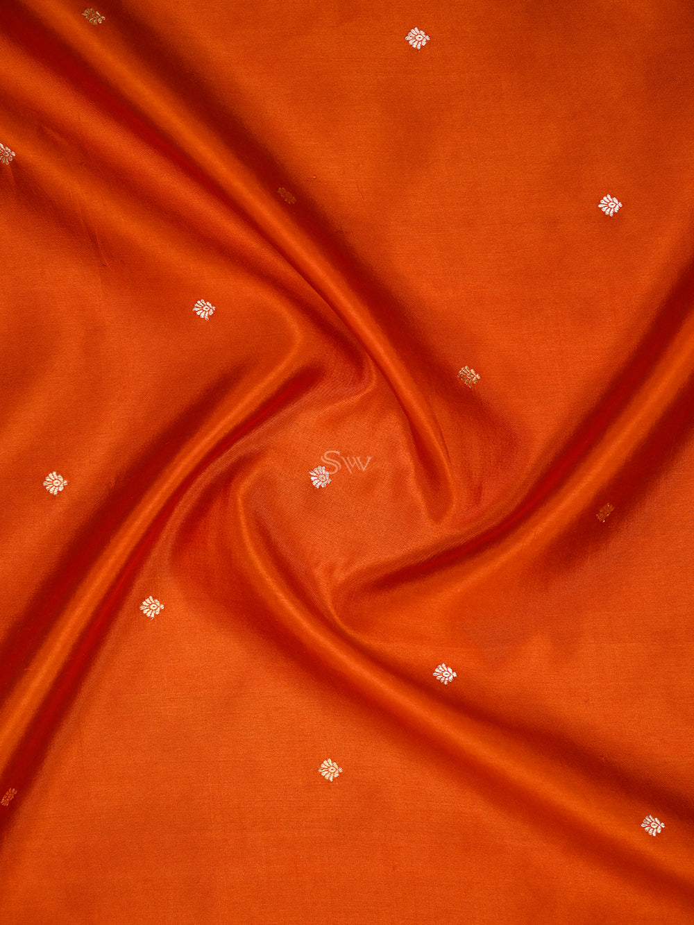 Dark Orange Booti Katan Silk Handloom Banarasi Saree