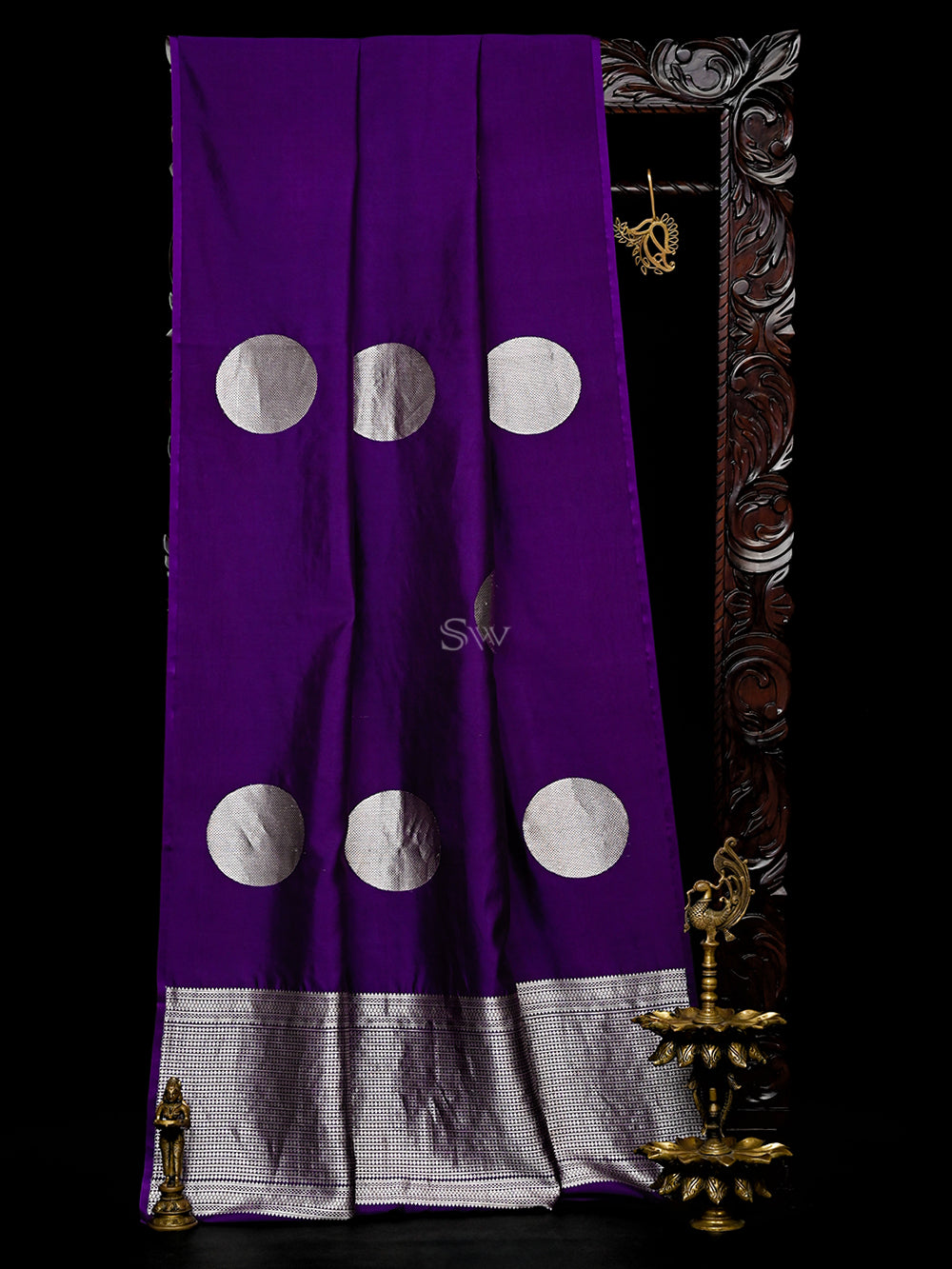 Purple Boota Katan Silk Handloom Banarasi Saree