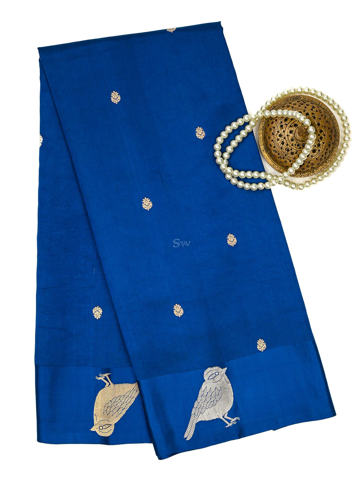 Midnight Blue Booti Katan Silk Handloom Banarasi Saree