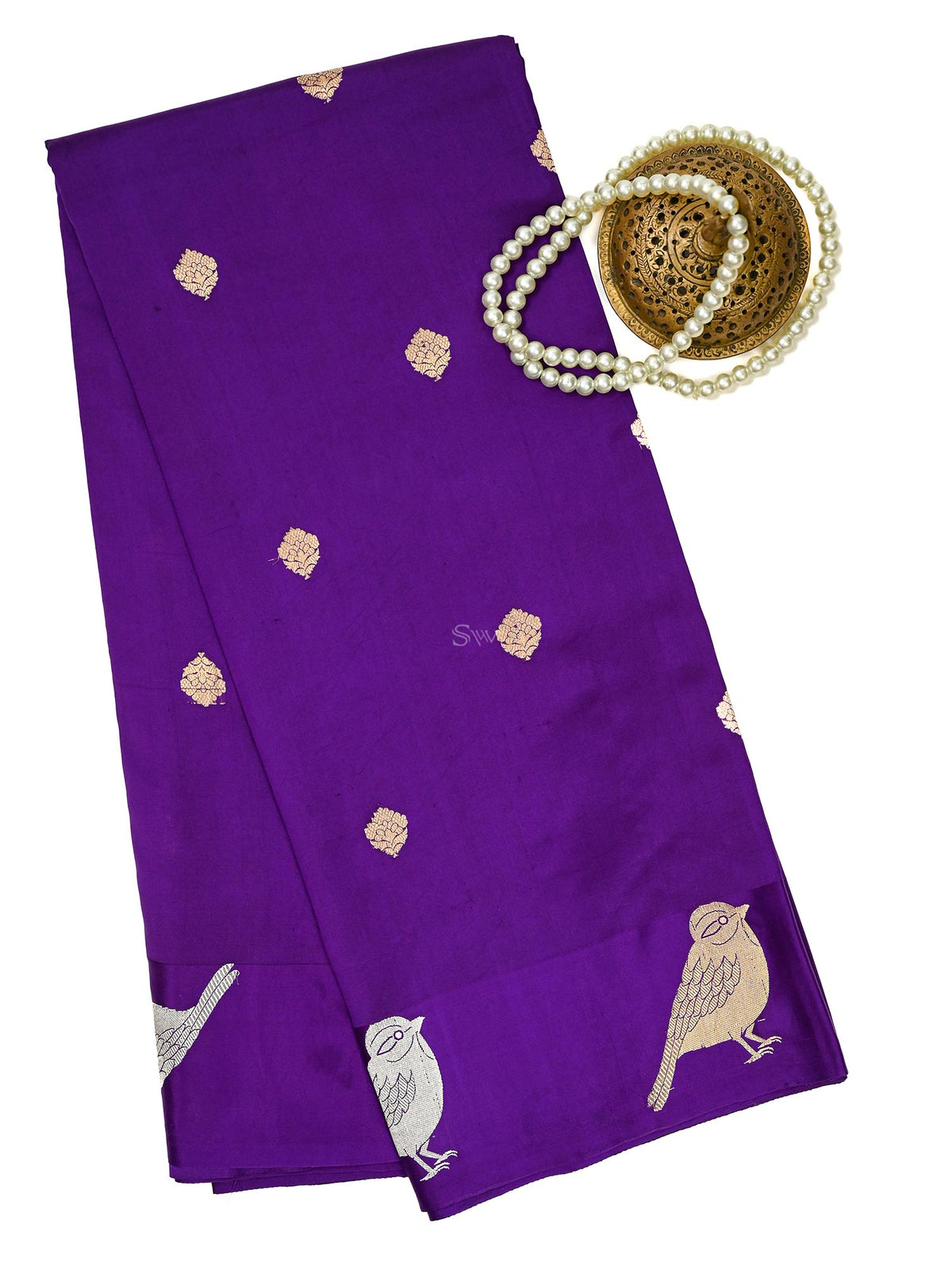 Purple Booti Katan Silk Handloom Banarasi Saree