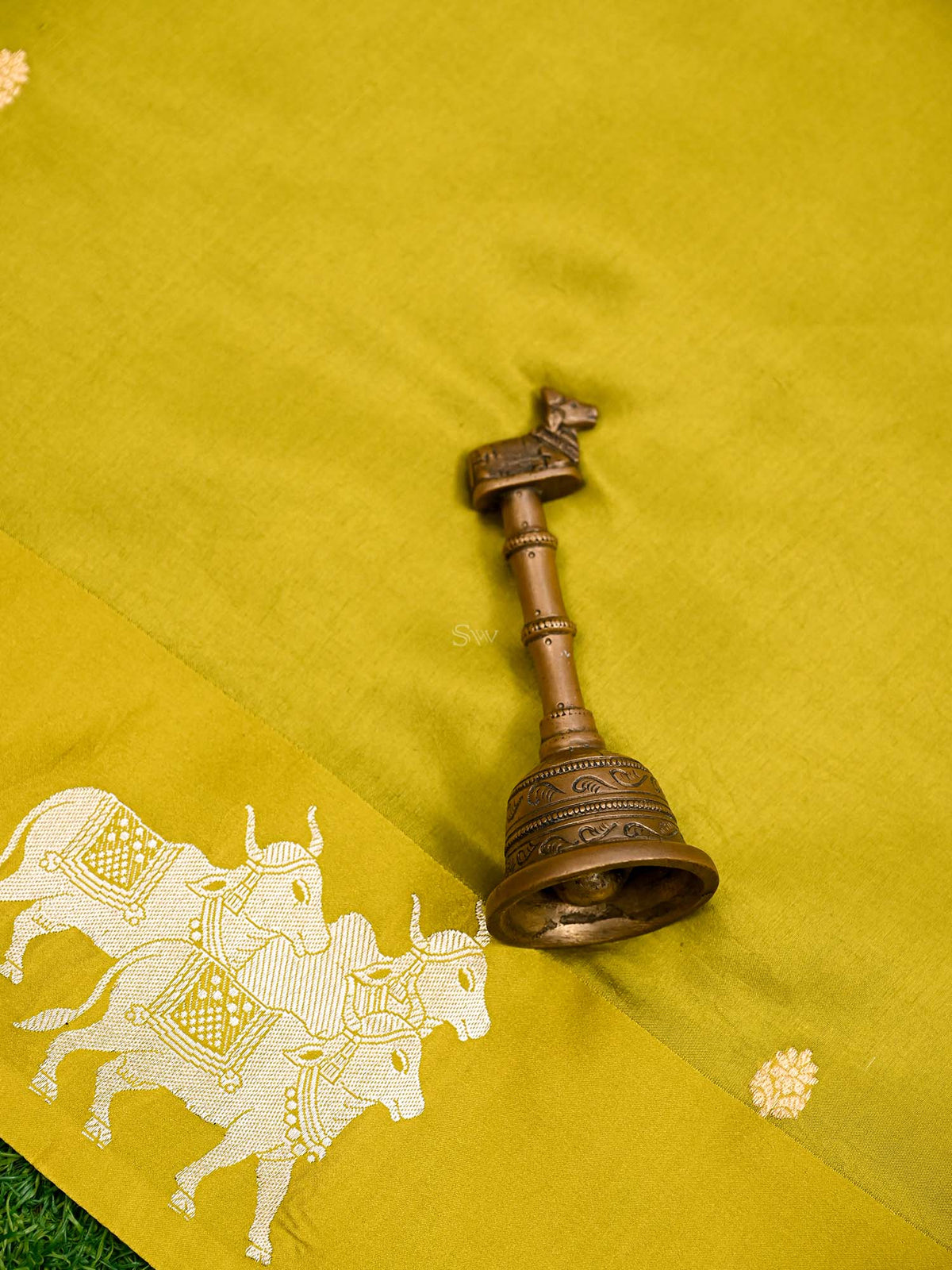 Lime Green Booti Katan Silk Handloom Banarasi Saree