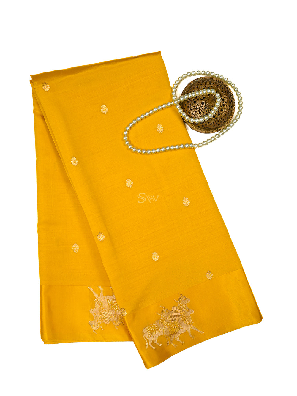 Yellow Booti Katan Silk Handloom Banarasi Saree