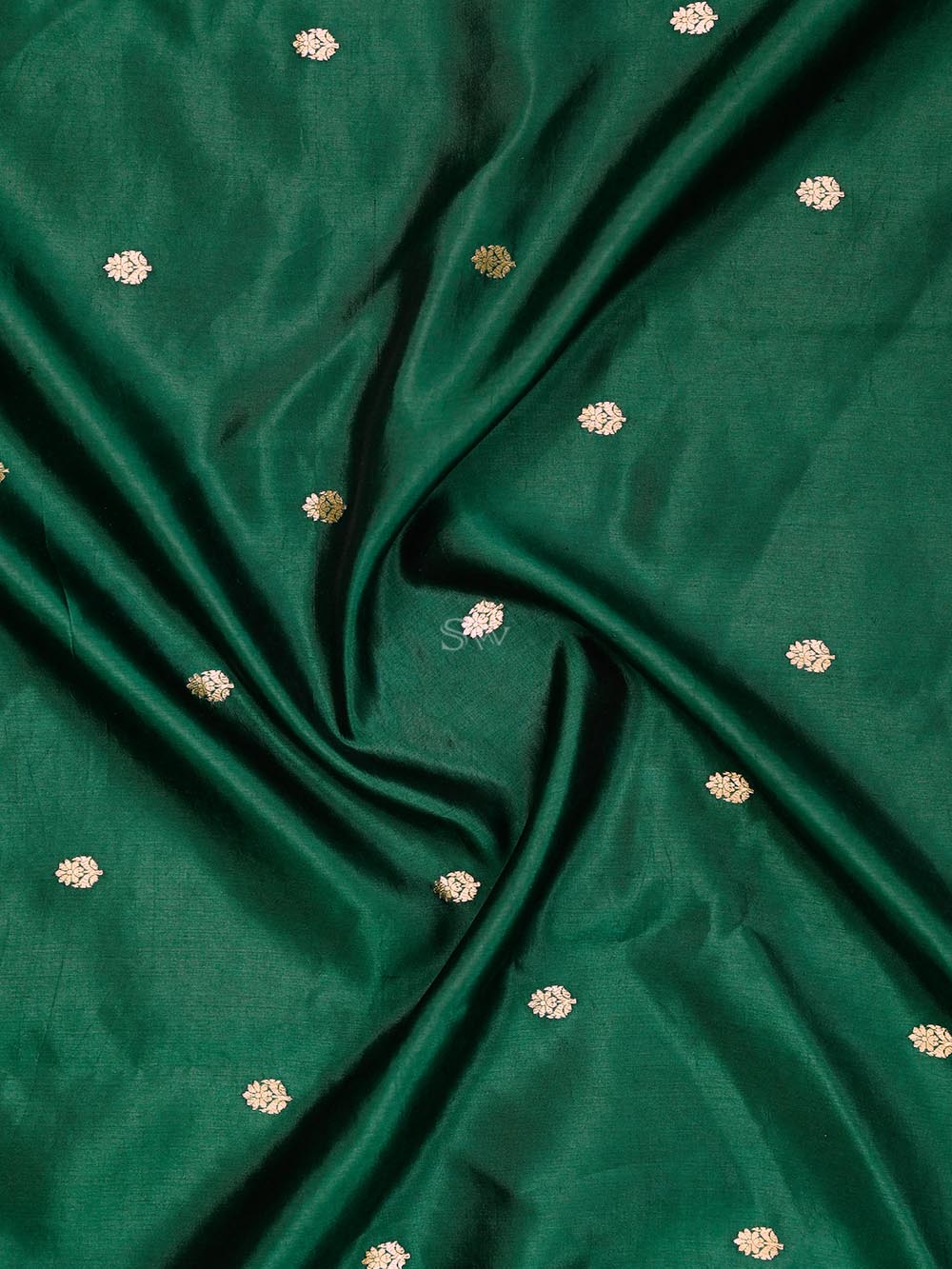 Bottle Green Booti Katan Silk Handloom Banarasi Saree