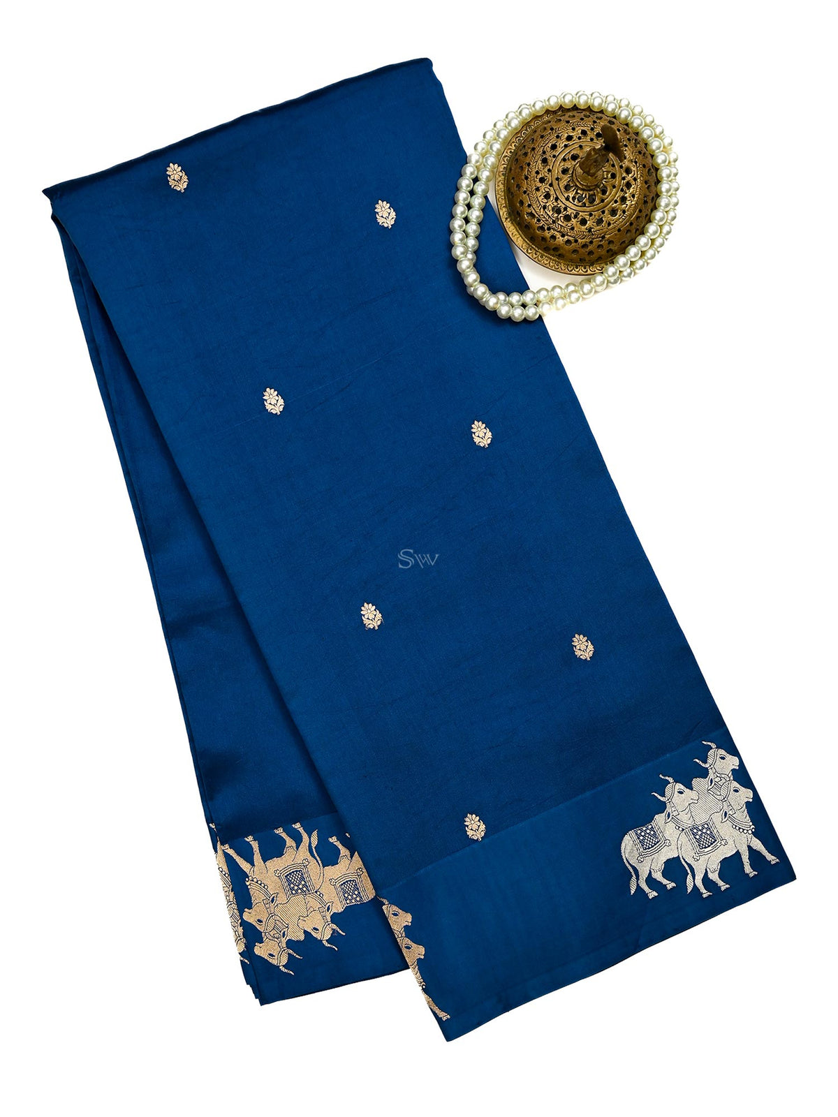Blue Booti Katan Silk Handloom Banarasi Saree
