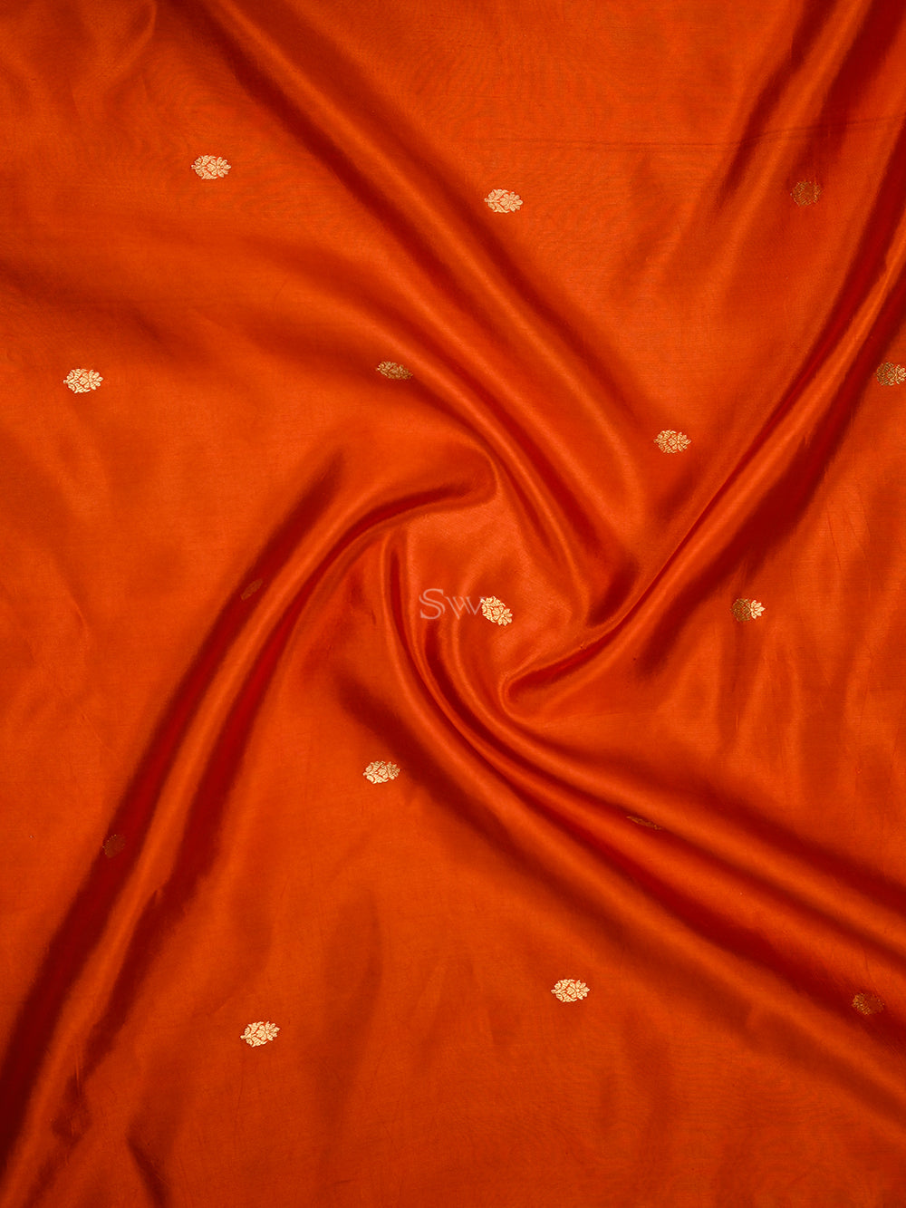 Dark Orange Booti Katan Silk Handloom Banarasi Saree