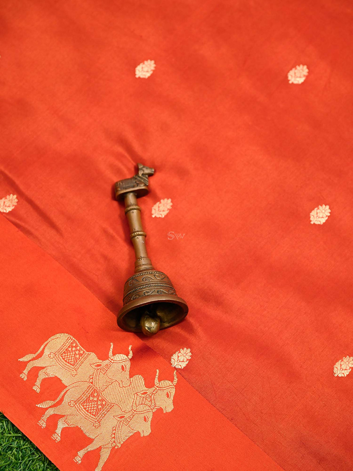 Dark Orange Booti Katan Silk Handloom Banarasi Saree