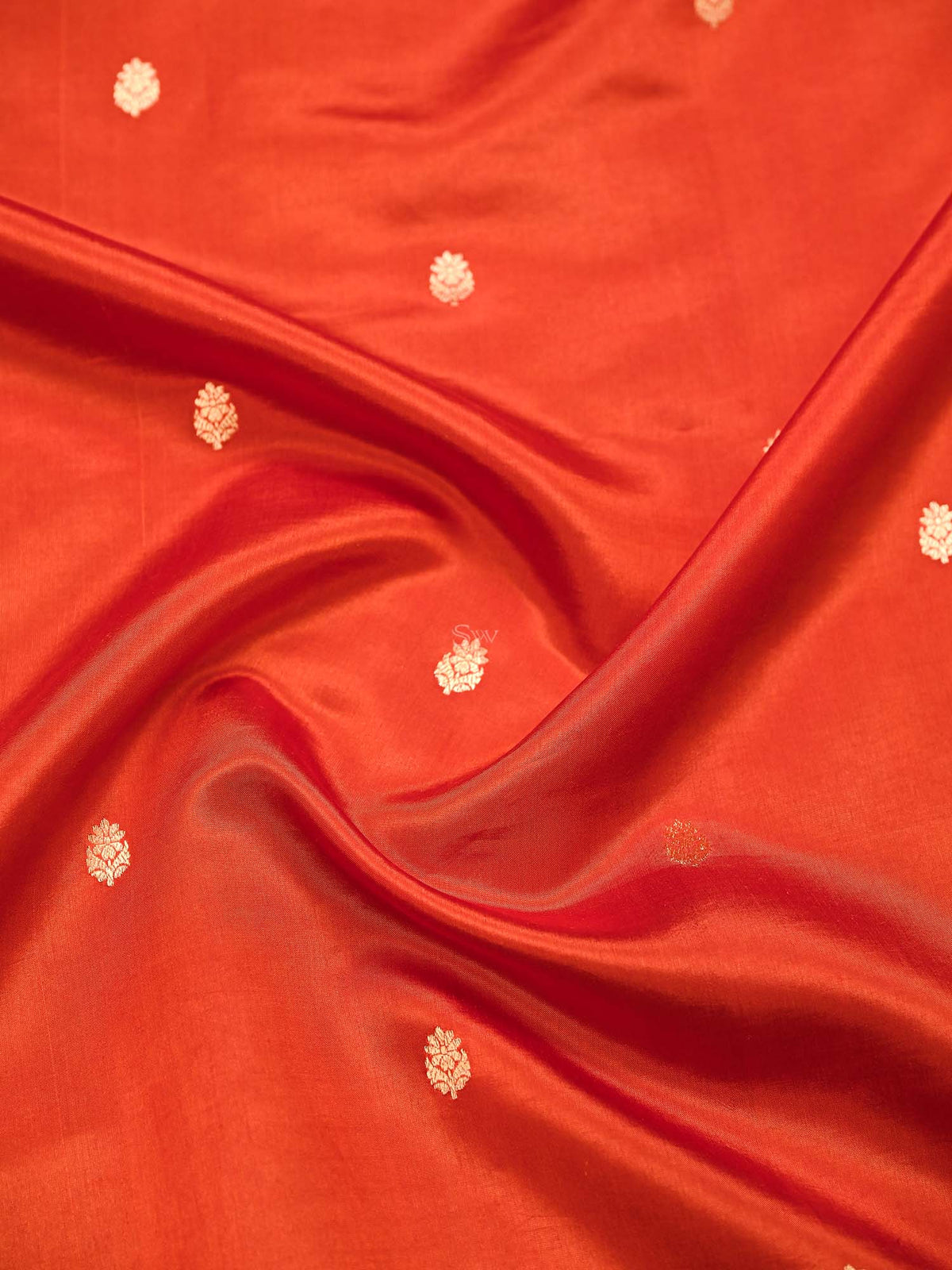 Dark Orange Booti Katan Silk Handloom Banarasi Saree