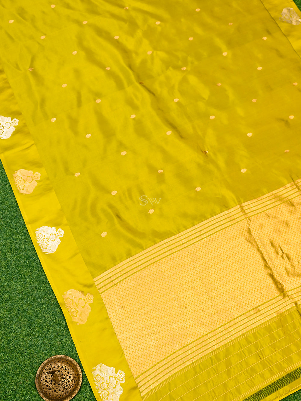 Lime Yellow Booti Katan Silk Handloom Banarasi Saree