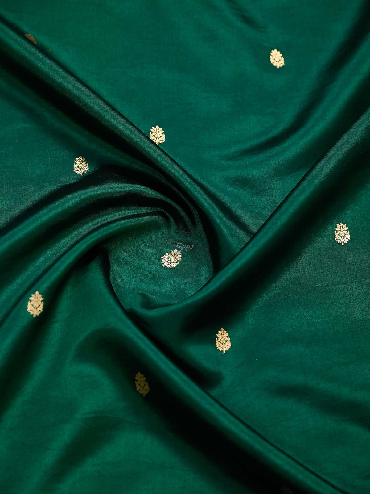 Bottle Green Booti Katan Silk Handloom Banarasi Saree