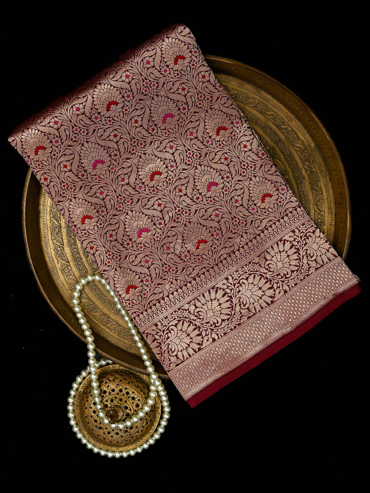 Maroon Meenakari Silk Brocade Handloom Banarasi Saree