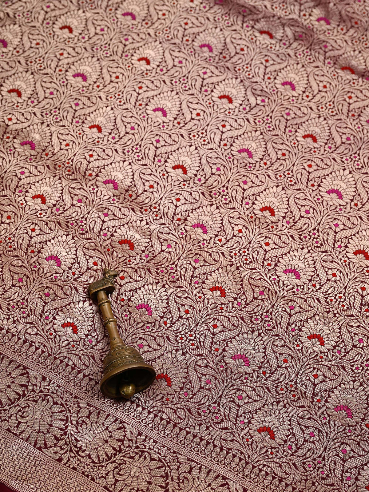 Maroon Meenakari Silk Brocade Handloom Banarasi Saree