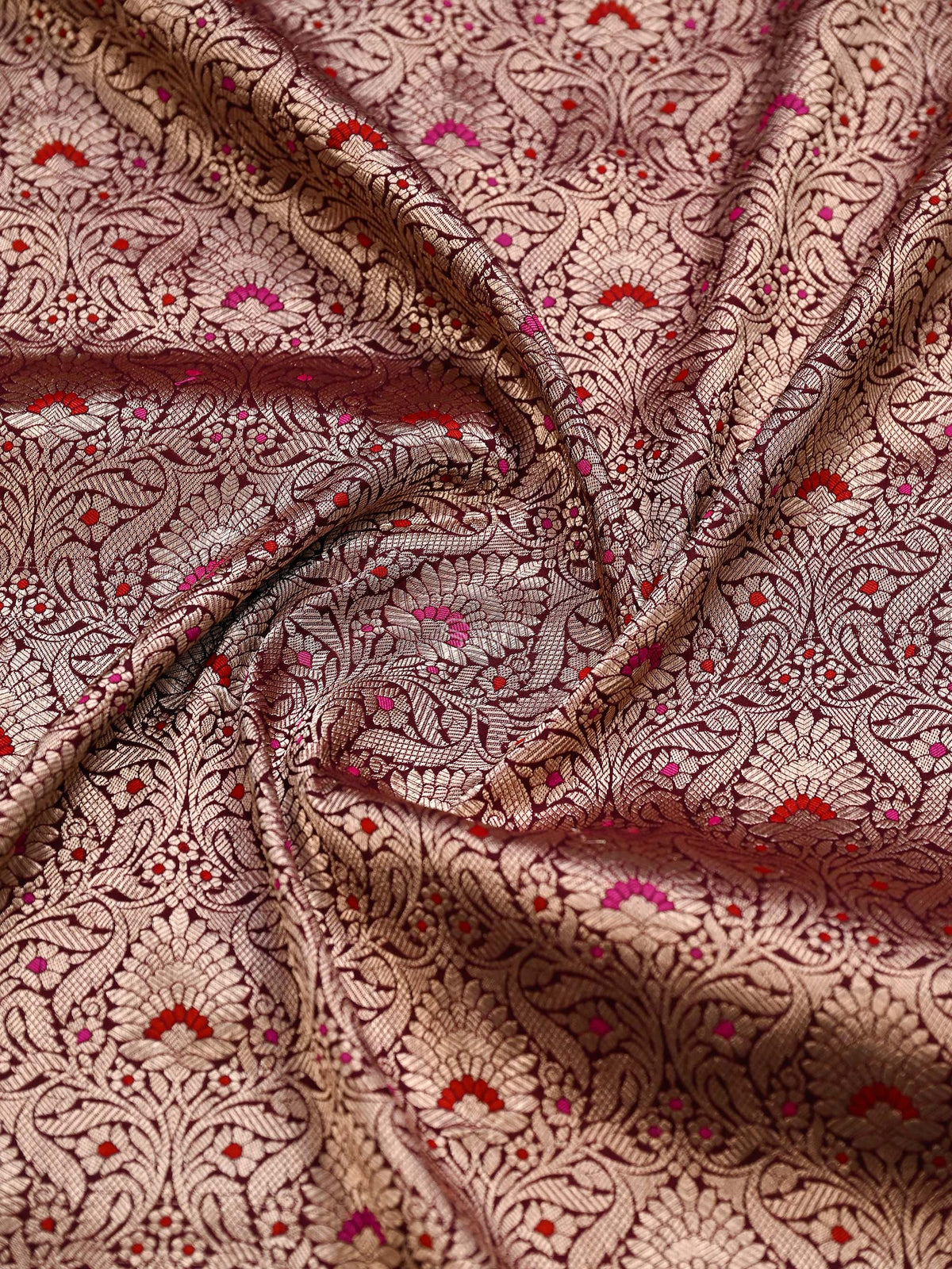 Maroon Meenakari Silk Brocade Handloom Banarasi Saree