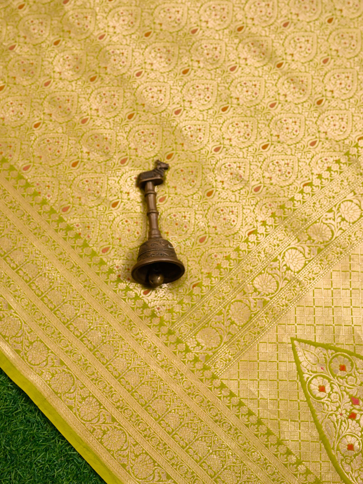 Lime Green Meenakari Silk Brocade Handloom Banarasi Saree