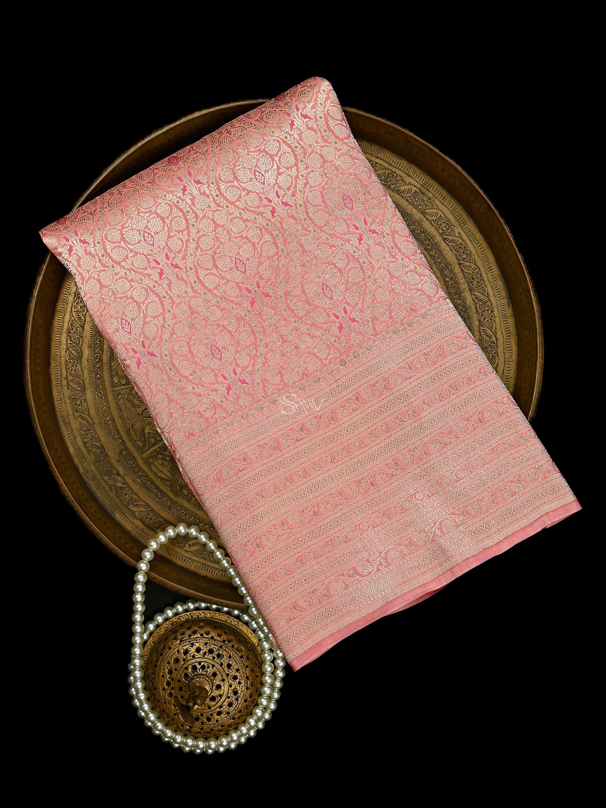 Pastel Pink Meenakari Silk Brocade Handloom Banarasi Saree - Sacred Weaves