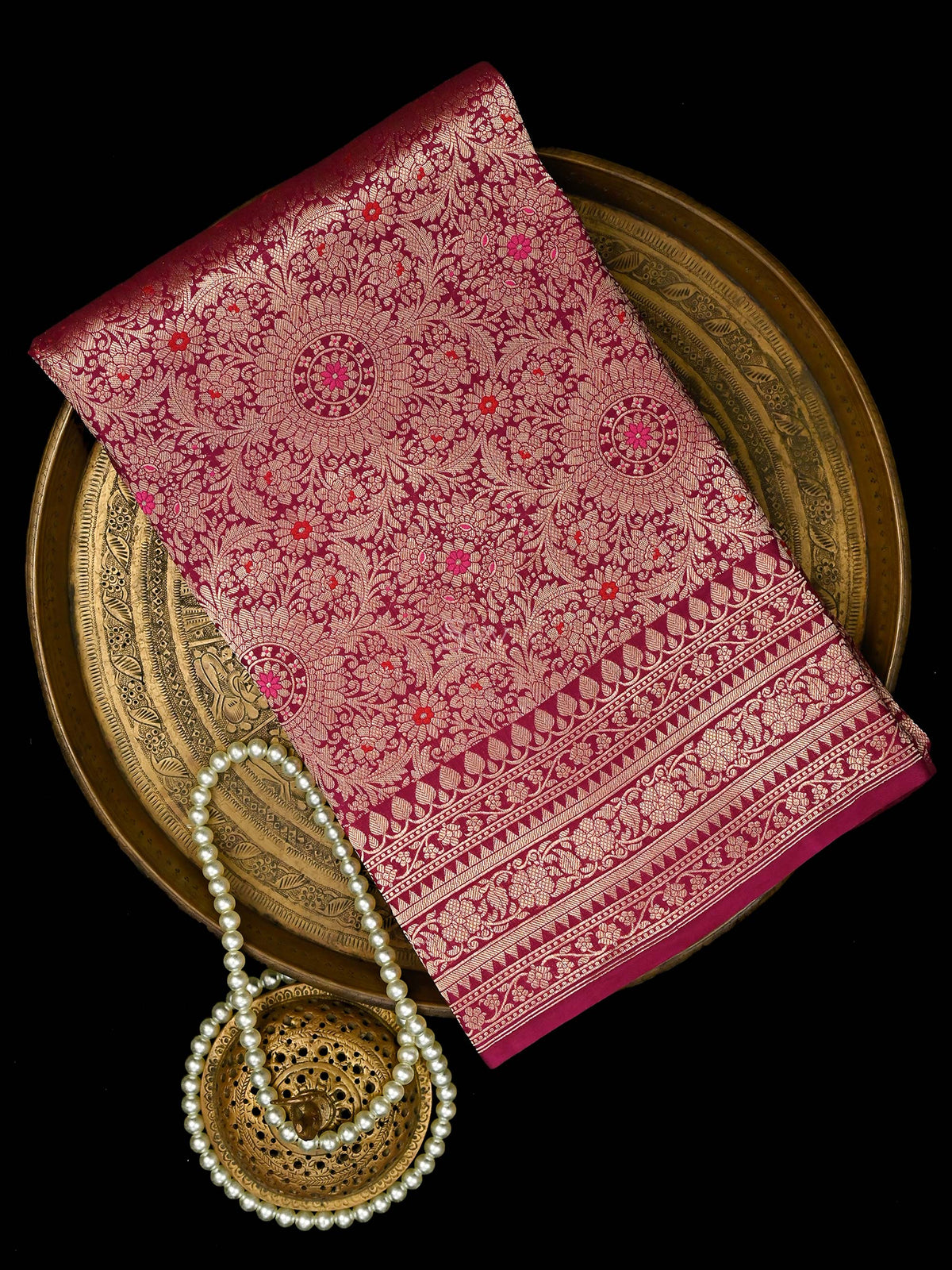 Dark Pink Meenakari Silk Brocade Handloom Banarasi Saree