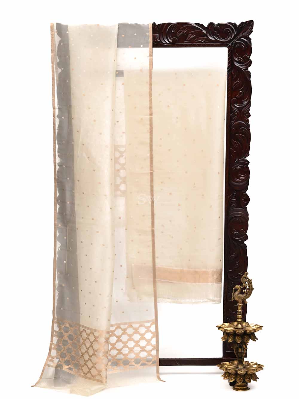 Cream Organza Handloom Banarasi Suit - Sacred Weaves