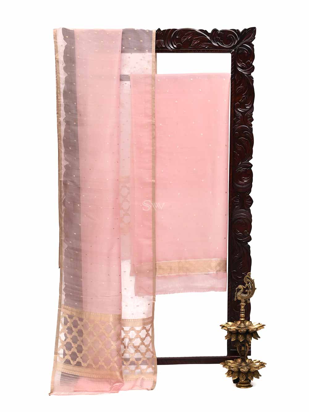 Powder Pink Organza Handloom Banarasi Suit - Sacred Weaves
