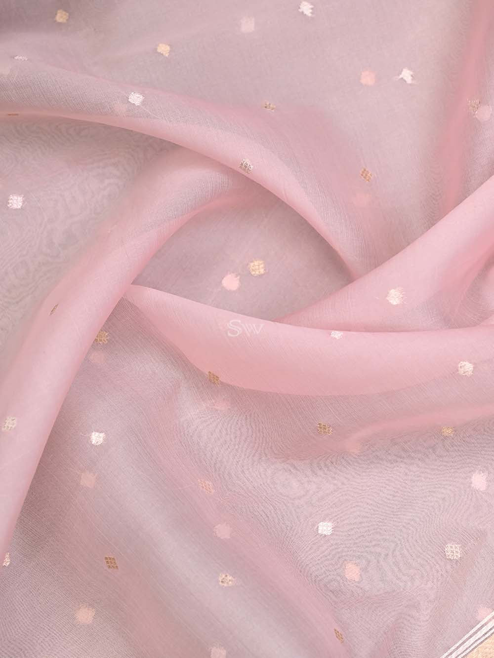 Powder Pink Organza Handloom Banarasi Suit - Sacred Weaves