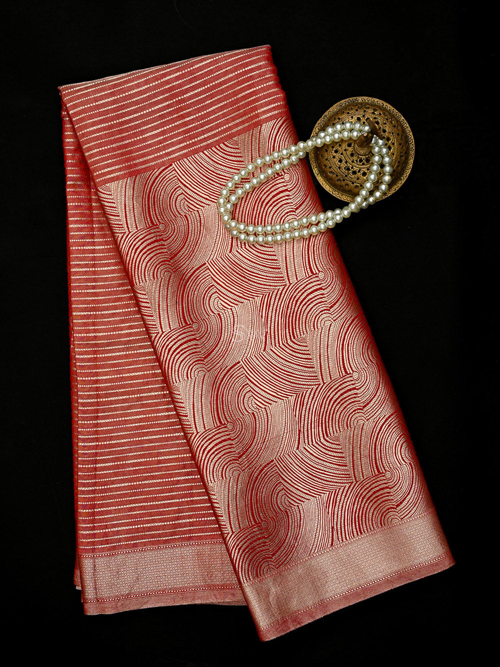 Red Tissue Brocade Handloom Banarasi Saree - Sacred Weaves