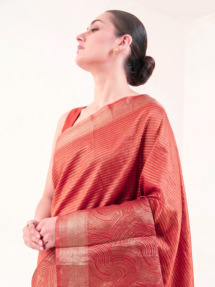 Red Tissue Brocade Handloom Banarasi Saree