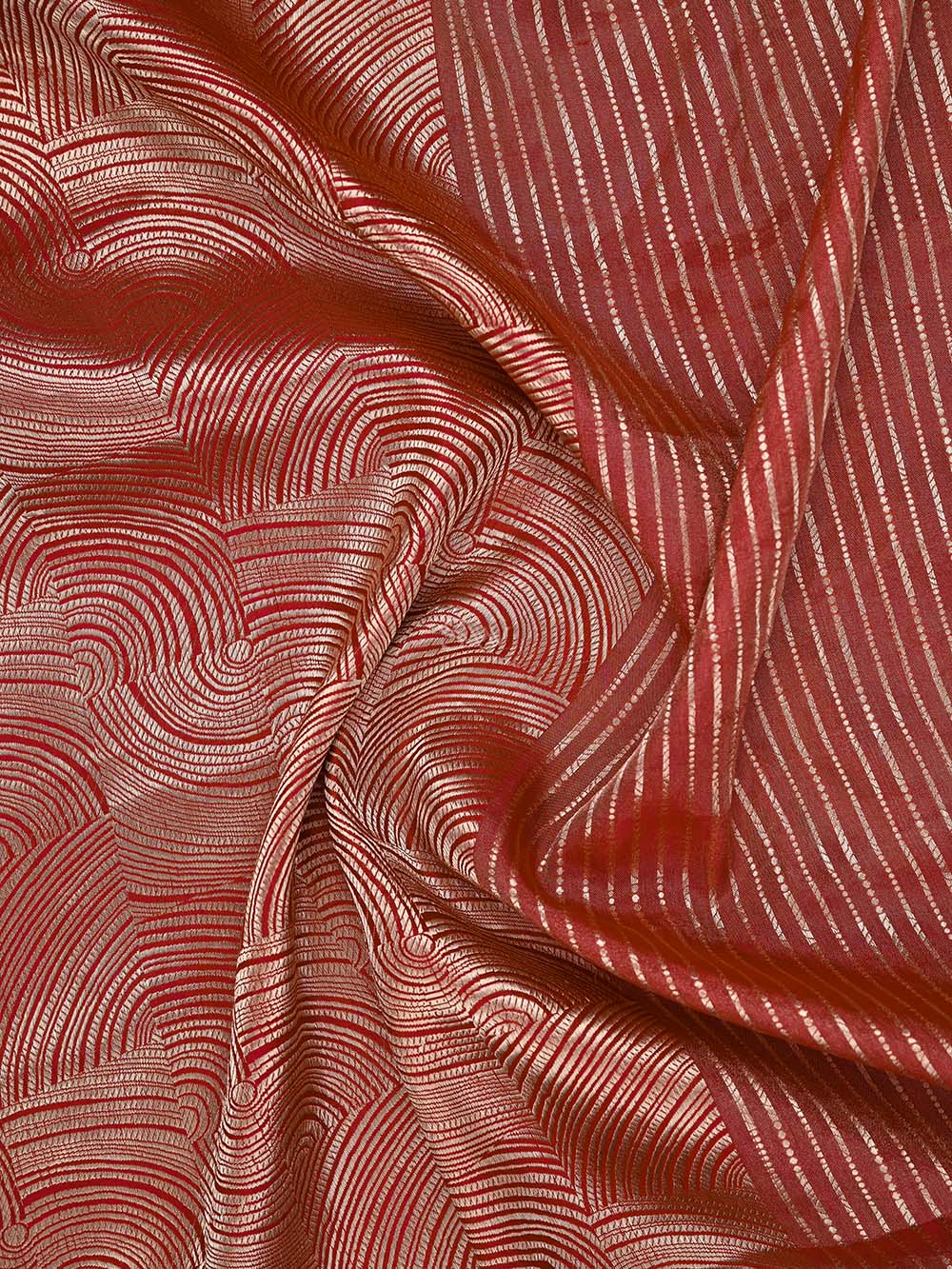 Red Tissue Brocade Handloom Banarasi Saree - Sacred Weaves