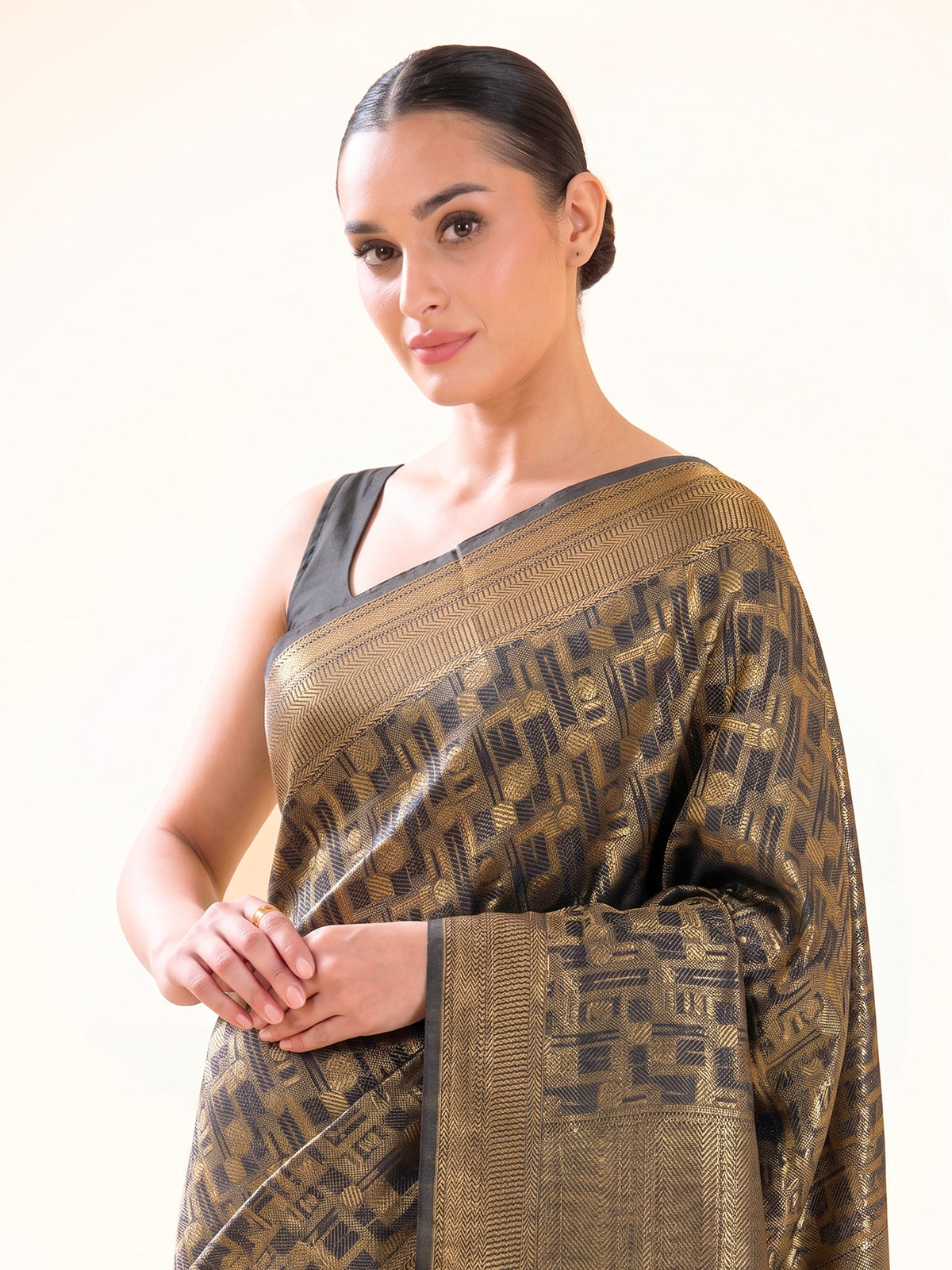 Black Tissue Brocade Handloom Banarasi Saree - Sacred Weaves