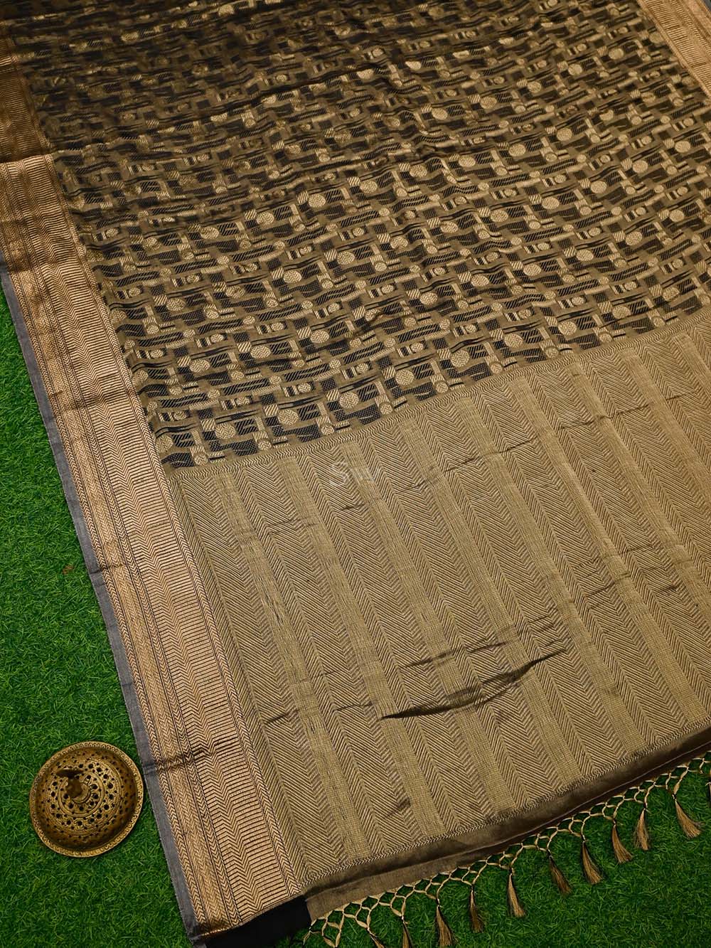 Black Tissue Brocade Handloom Banarasi Saree - Sacred Weaves