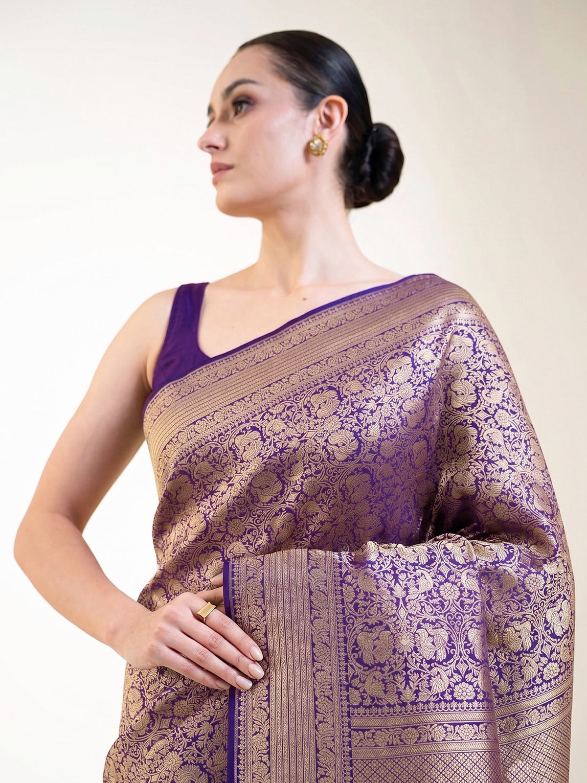 Purple Silk Brocade Handloom Banarasi Saree - Sacred Weaves