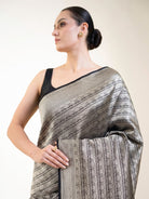 Black Silk Brocade Handloom Banarasi Saree - Sacred Weaves