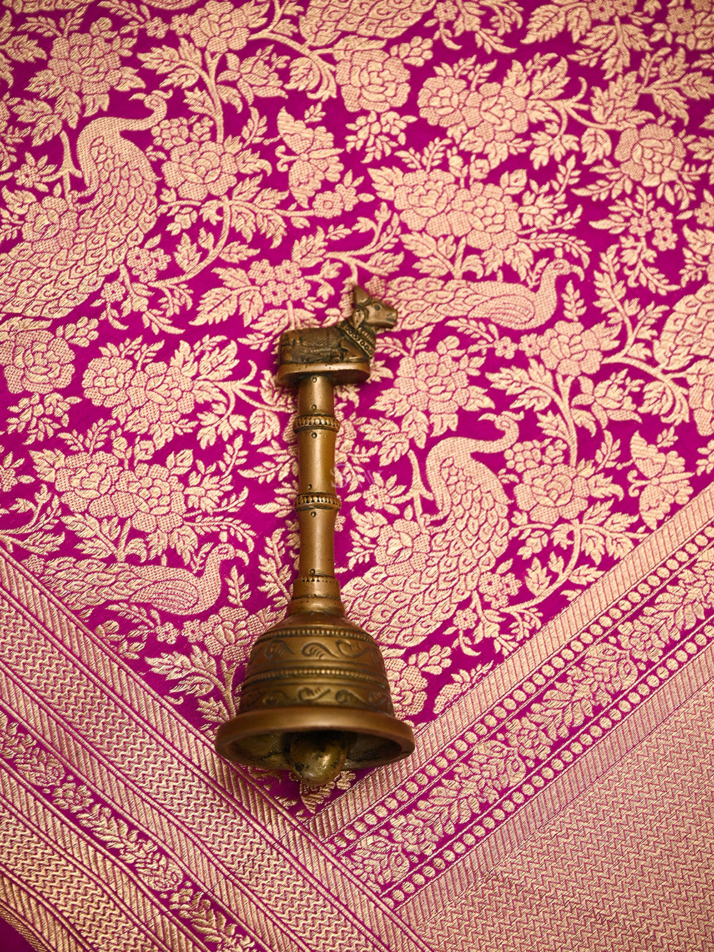 Magenta Silk Shikargah Brocade Handloom Banarasi Saree - Sacred Weaves