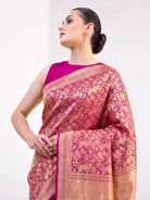 Magenta Silk Shikargah Brocade Handloom Banarasi Saree - Sacred Weaves
