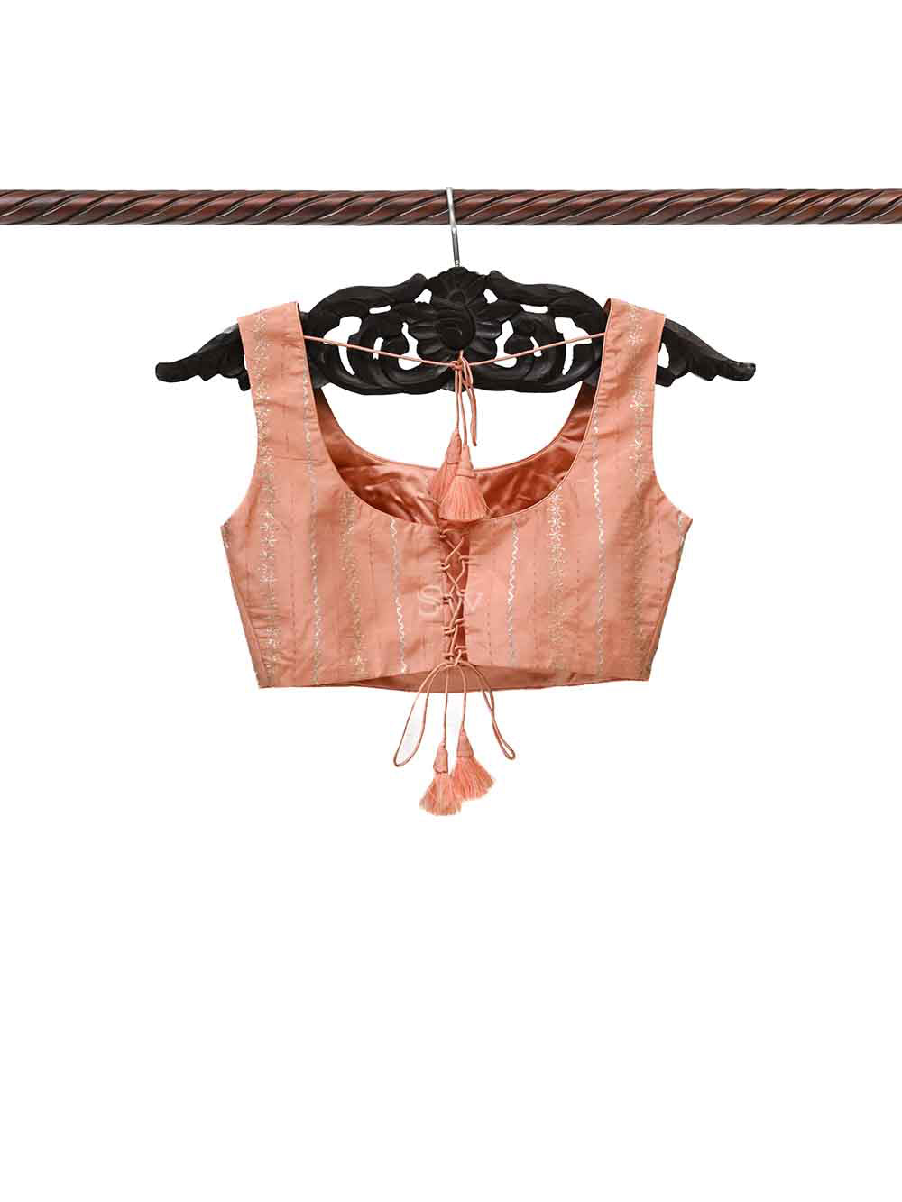 Peach Uppada Silk Banarasi Ready-made Blouse - Sacred Weaves